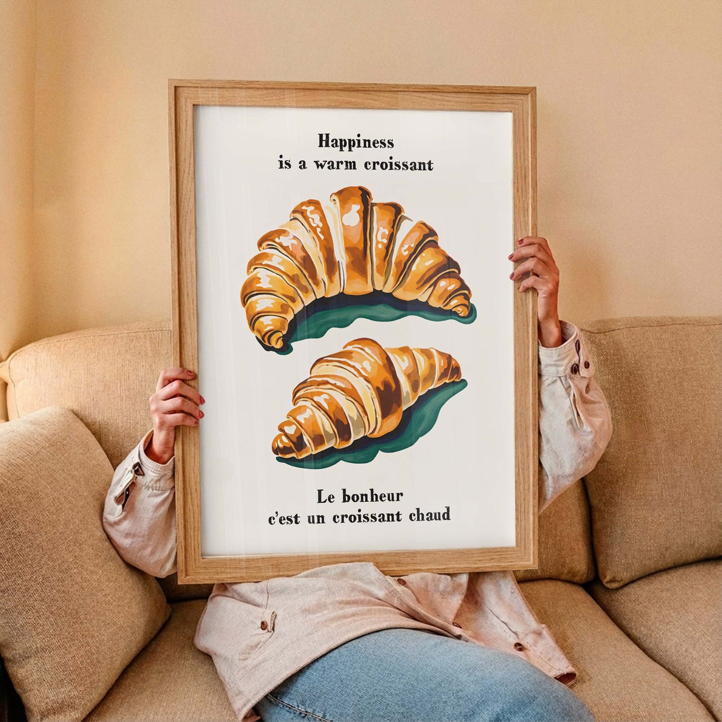 Croissant Happiness Quote Wall Art