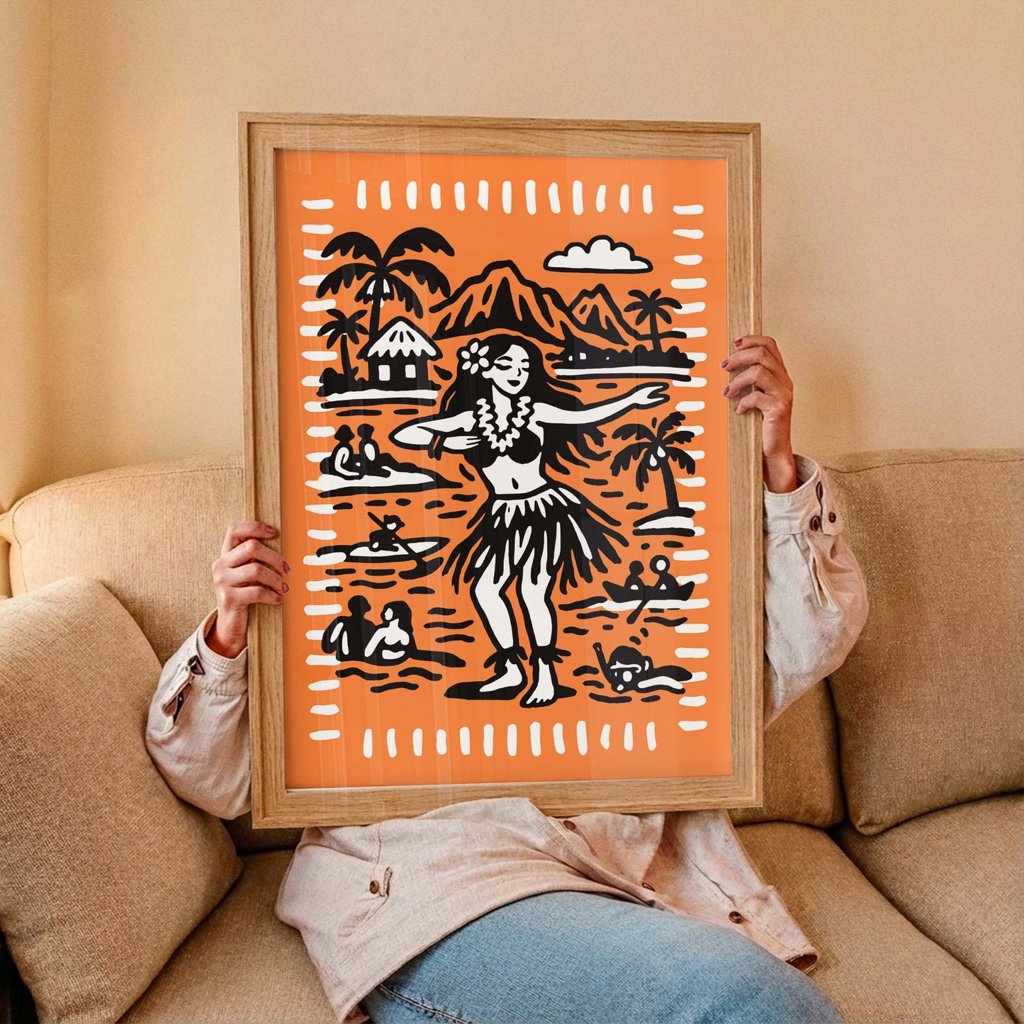 Hula Girl Sketch Tropical Poster