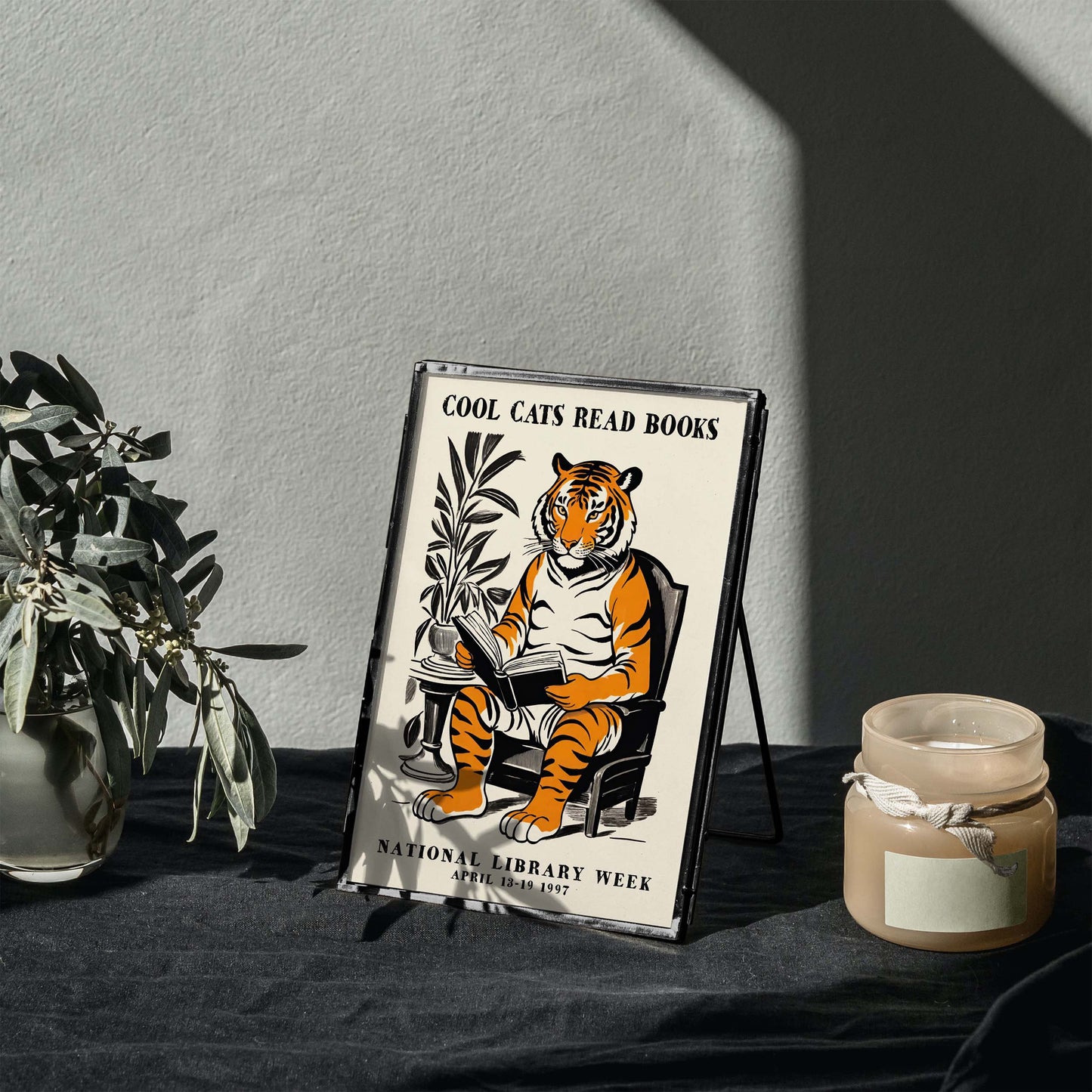 Tiger Reading Library Poster Print