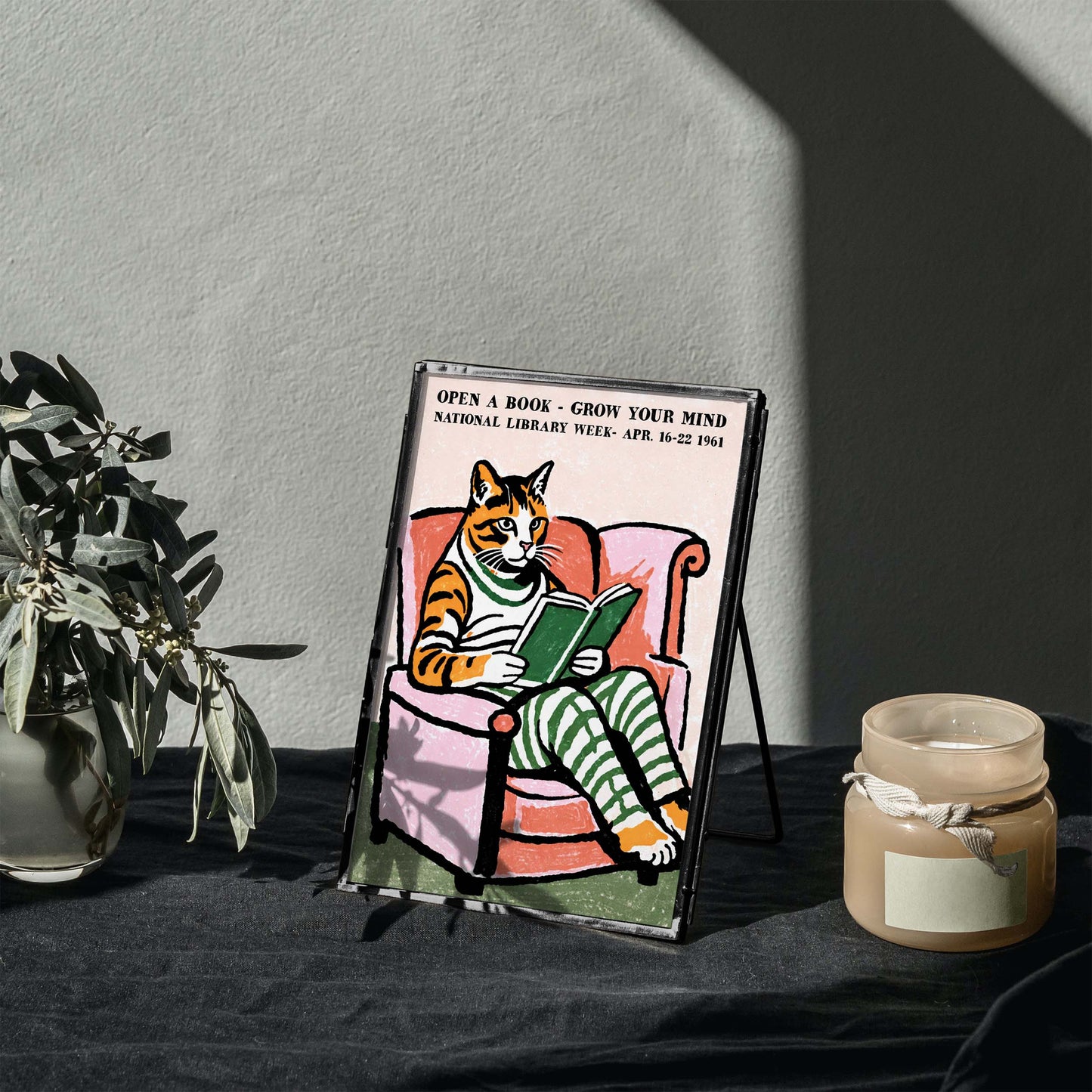Library Week Reading Cat Poster