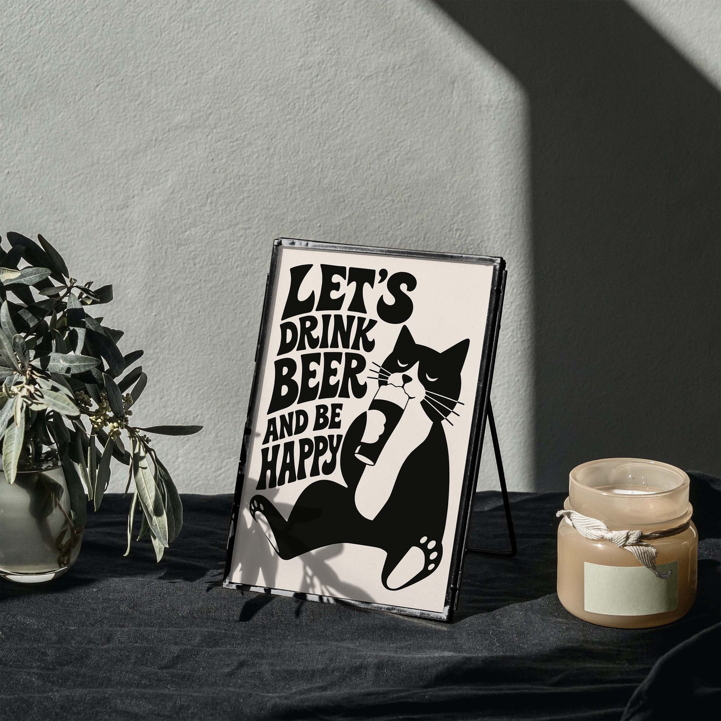 Funny Cat Beer Print Poster