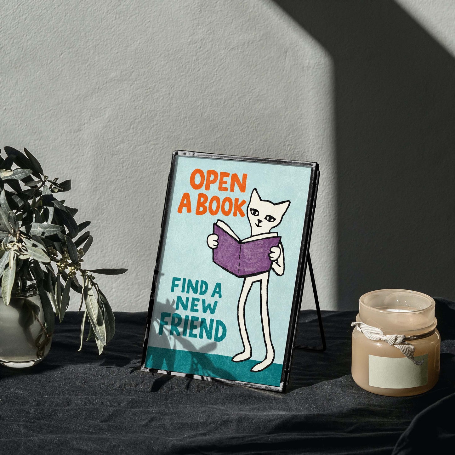 Reading Cat Quote Poster Print