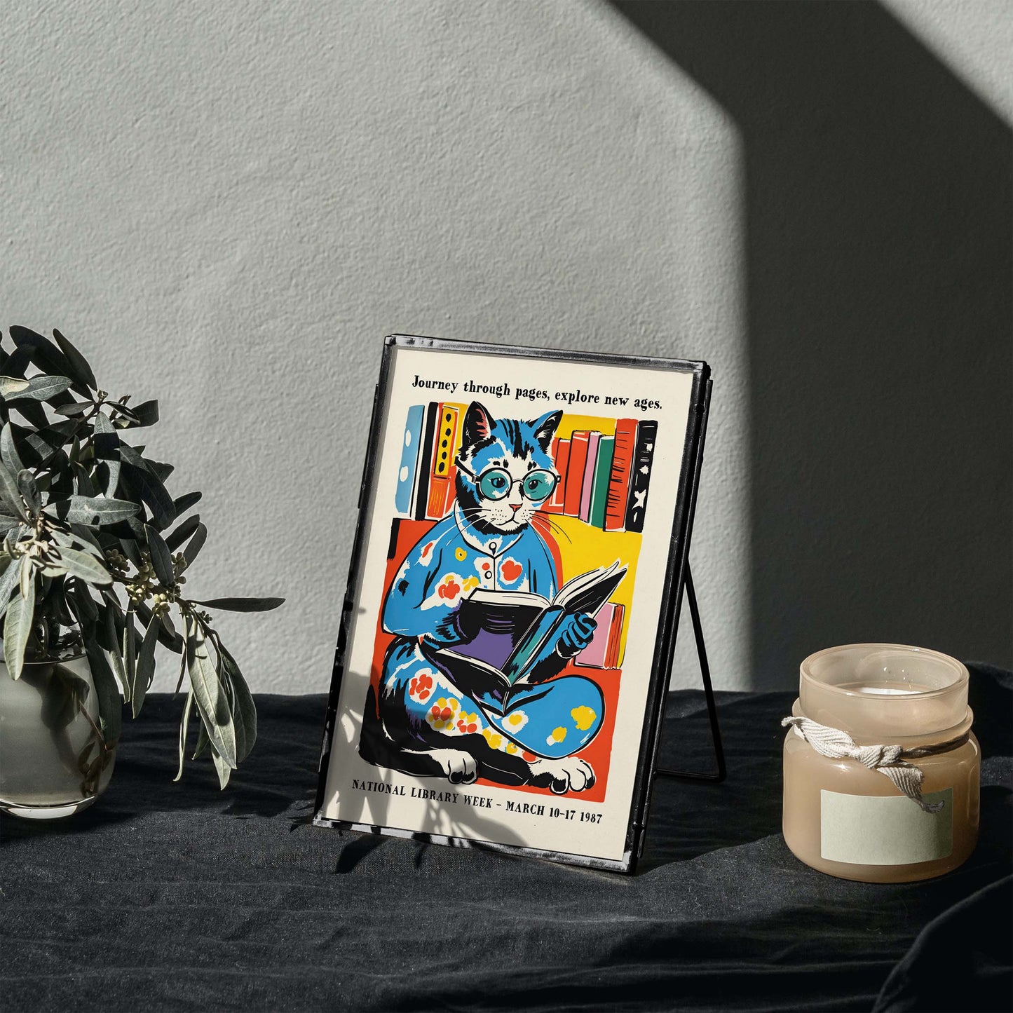 Reading Cat Library Week Art Print