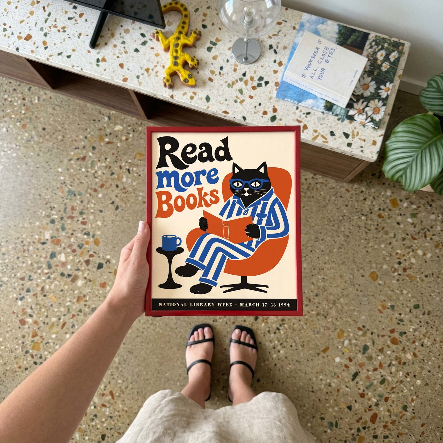 Reading Cat Library Wall Art