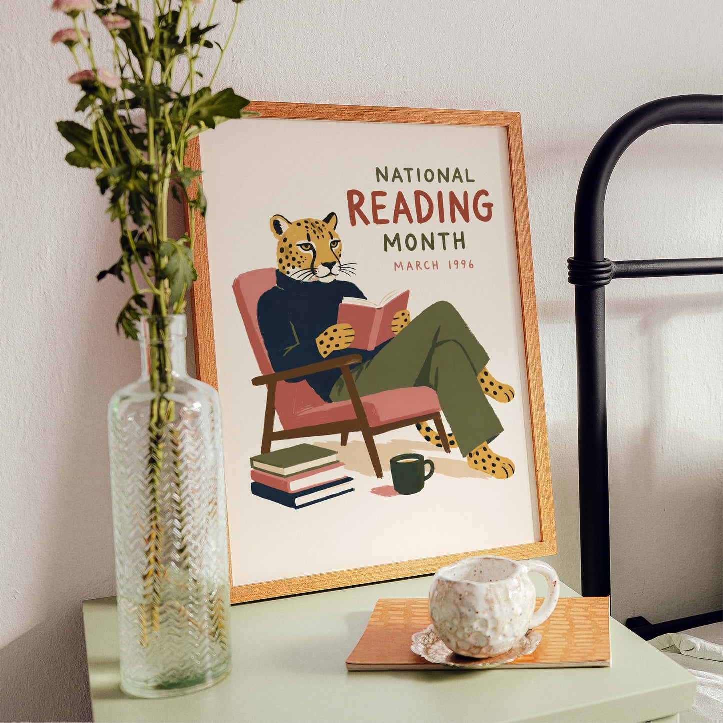 Vintage National Reading Month Leopard Poster