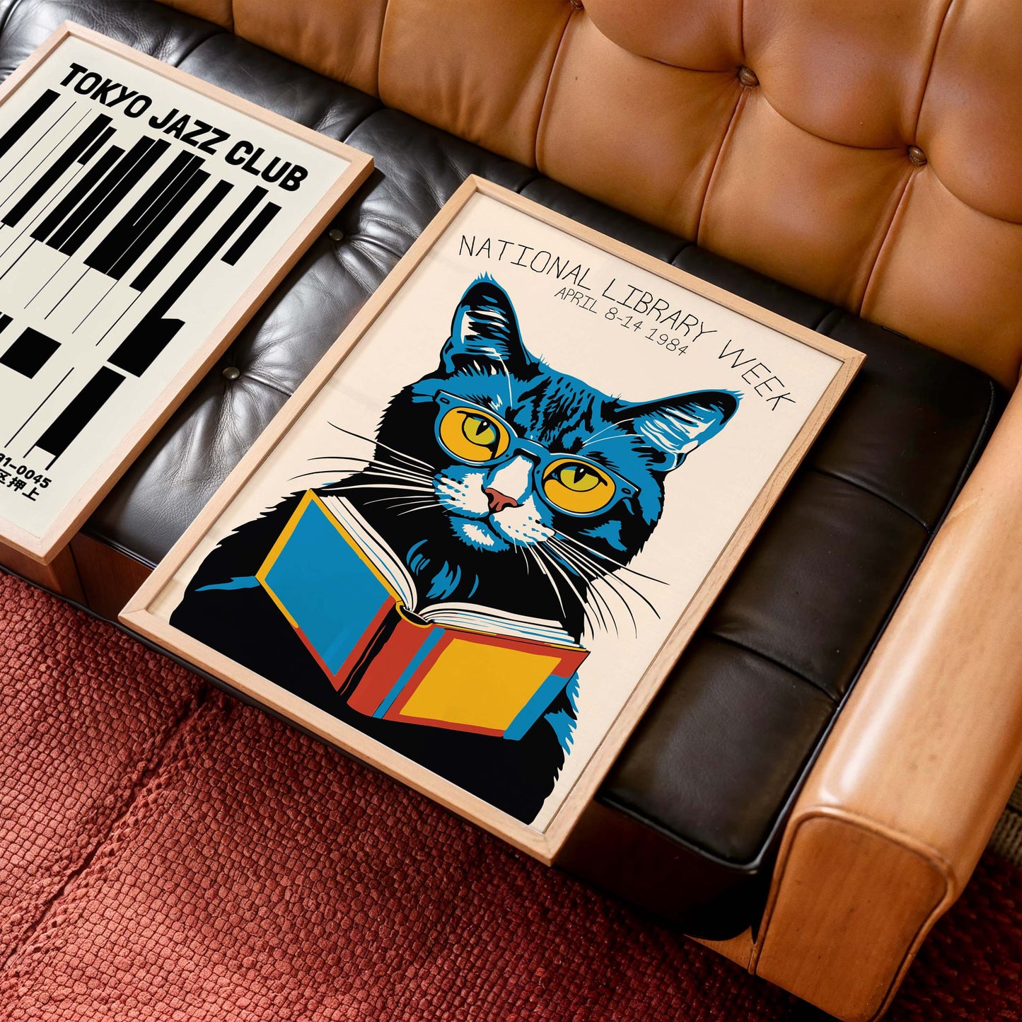 Cat With Glasses Reading Poster Art Print