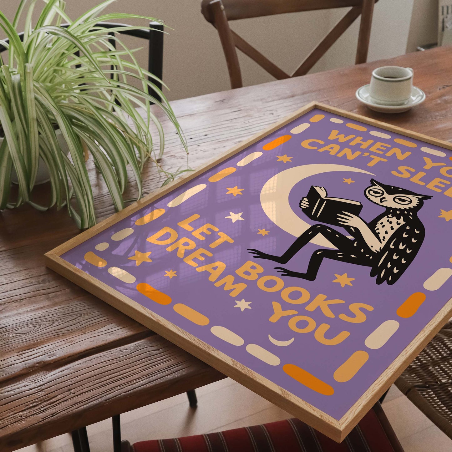 Owl Reading Night Books Wall Art