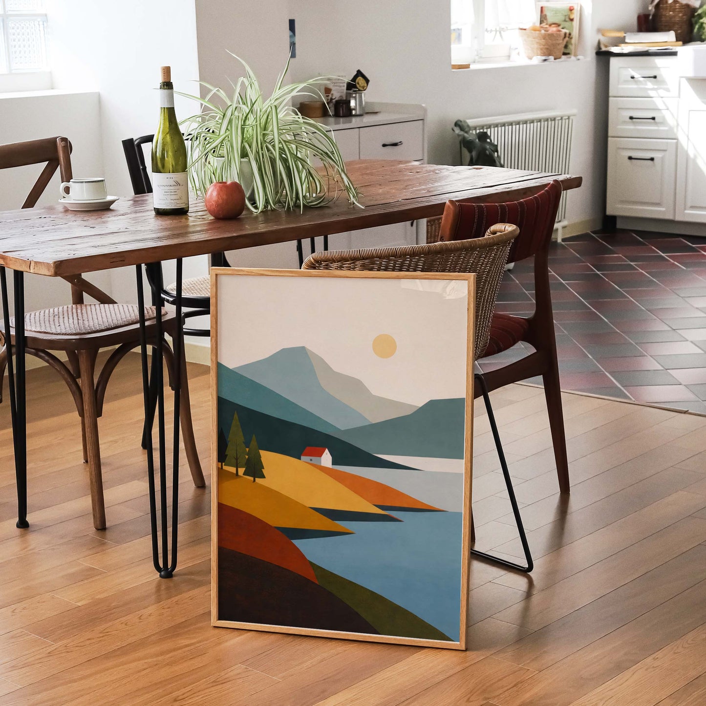 Mountain Lake Cabin Landscape Wall Art