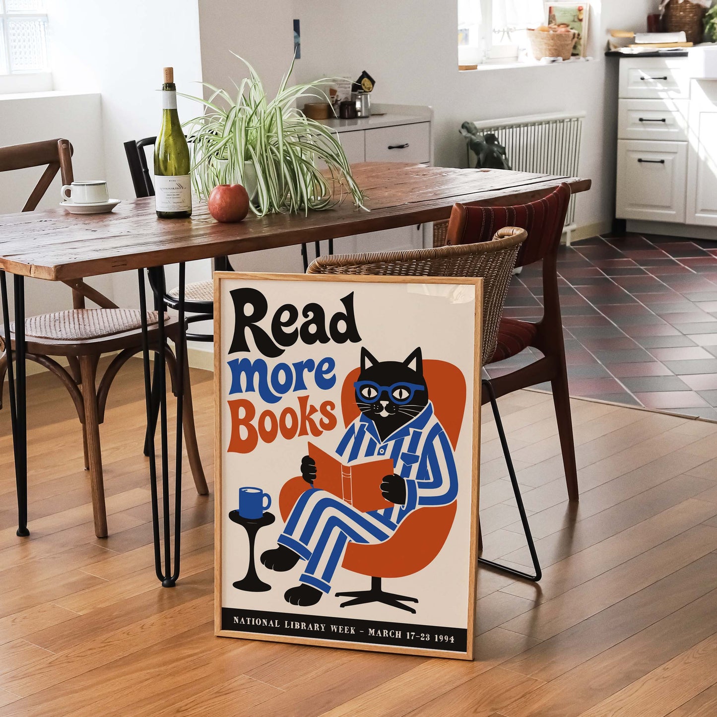Reading Cat Library Wall Art