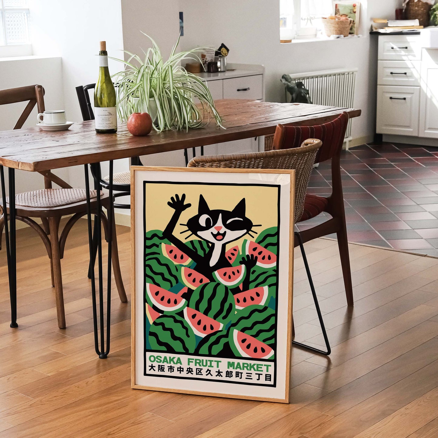 Osaka Fruit Market Cat Poster