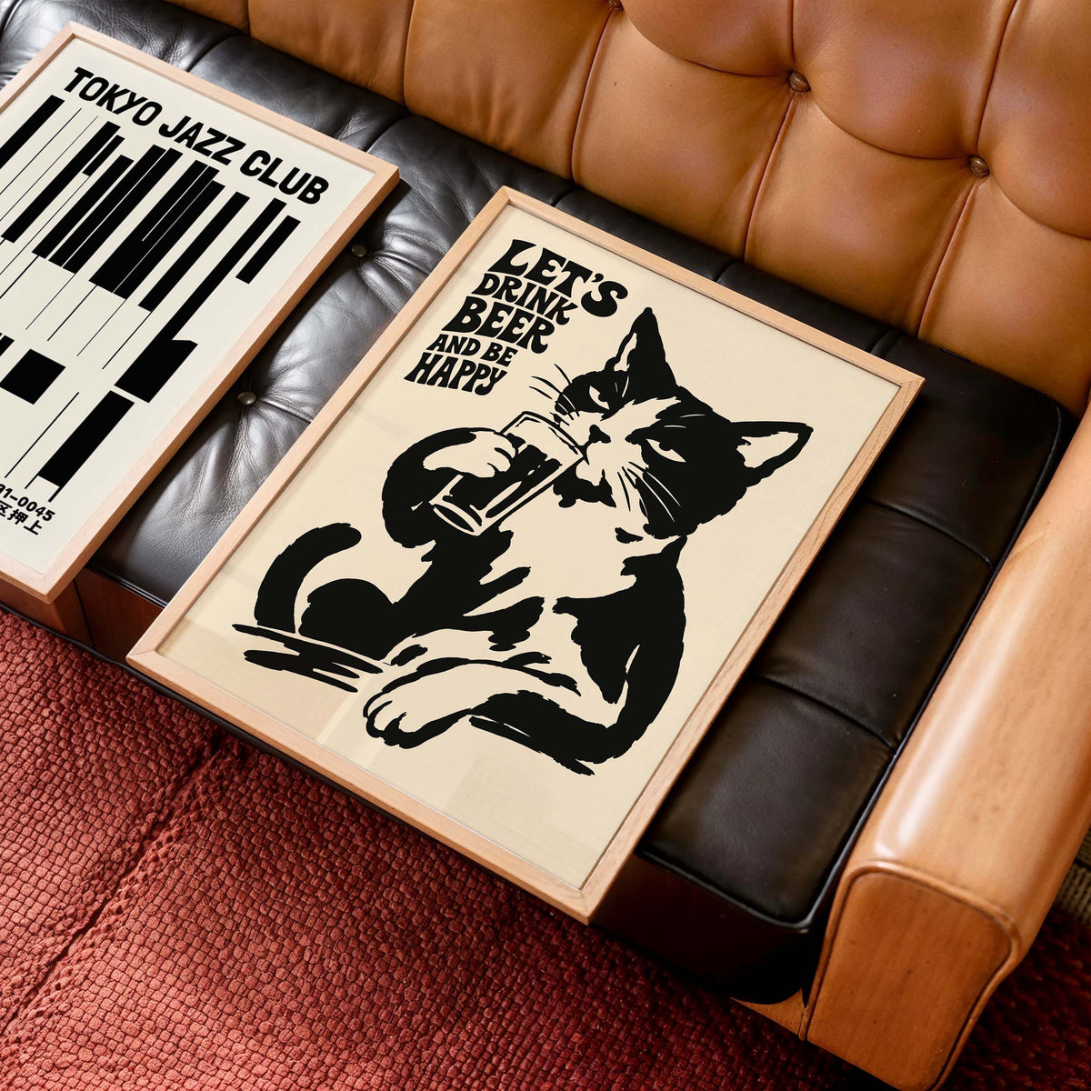 Cat Drinking Beer Wall Art Print