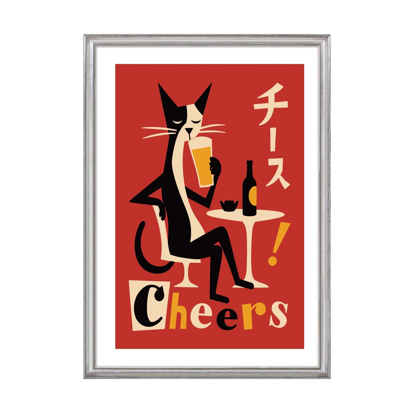 Cat Cheers Japanese Bar Print