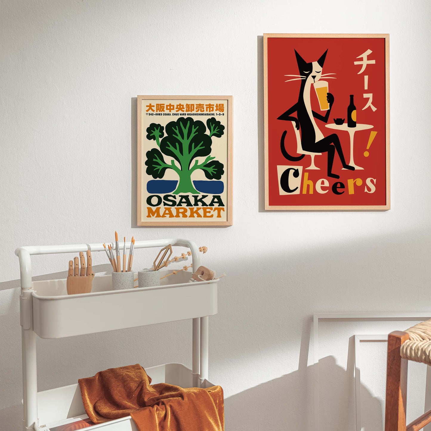 Cat Cheers Japanese Bar Print