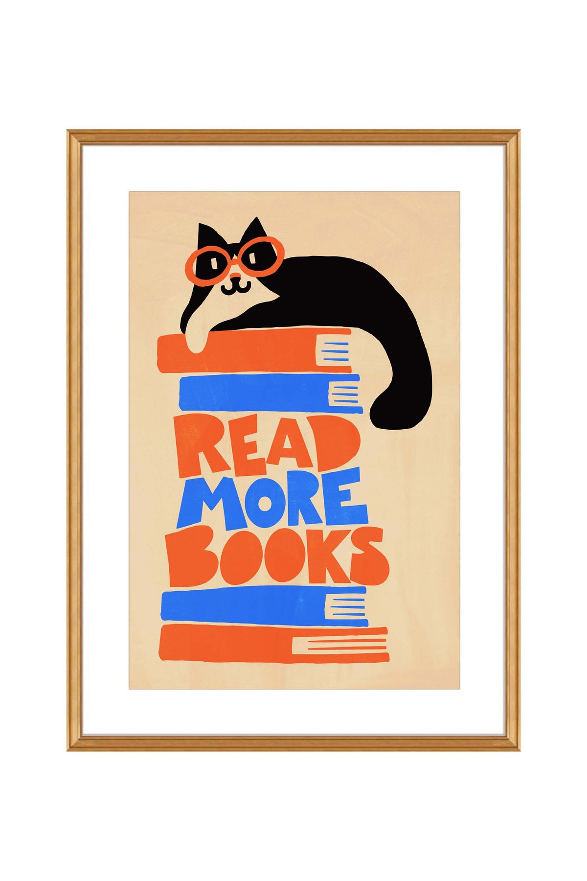 Reading Cat Bookshelf Vintage Book Lover Wall Art