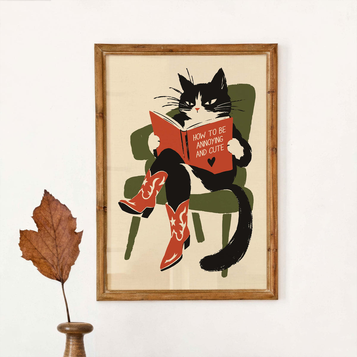 Cowboy Cat Reading Book Wall Art Print