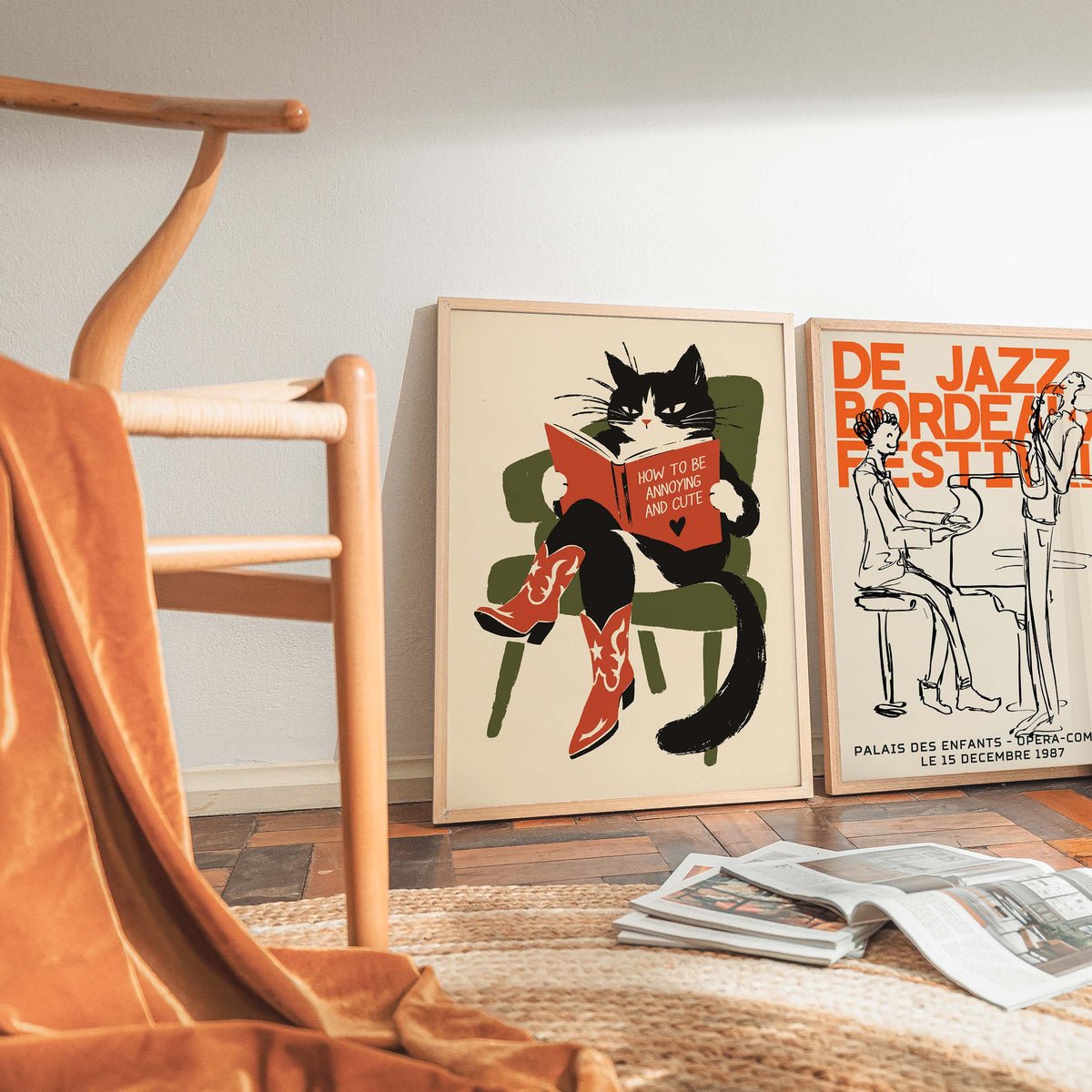 Cowboy Cat Reading Book Wall Art Print