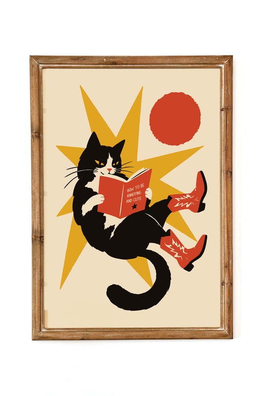 Cat Reading Funny Wall Art
