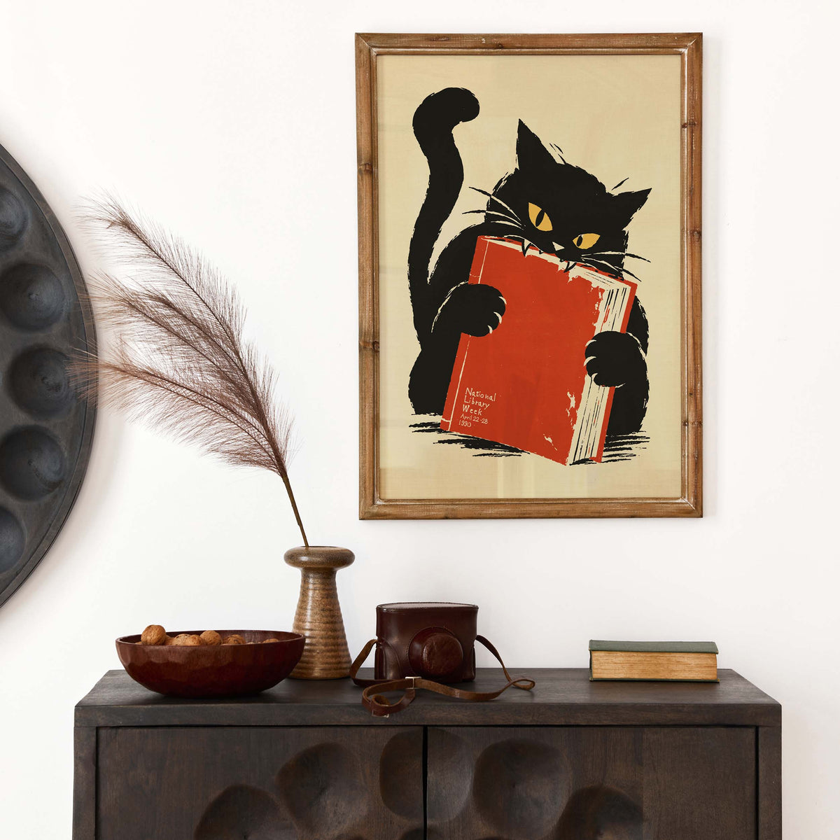Black Cat Reading Book Poster