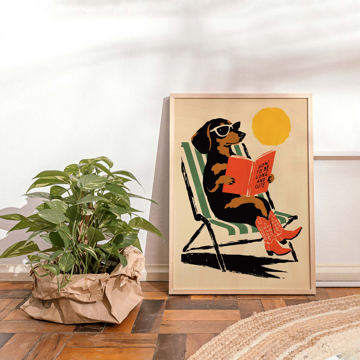 Reading Dachshund Wall Art Poster Print